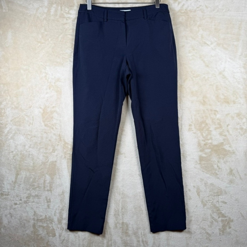 Gerry Weber Collection Women 10 Navy Blue Textured Ribbed Slim Leg Trousers Pant